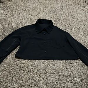 Black Cropped Button-Up Shirt